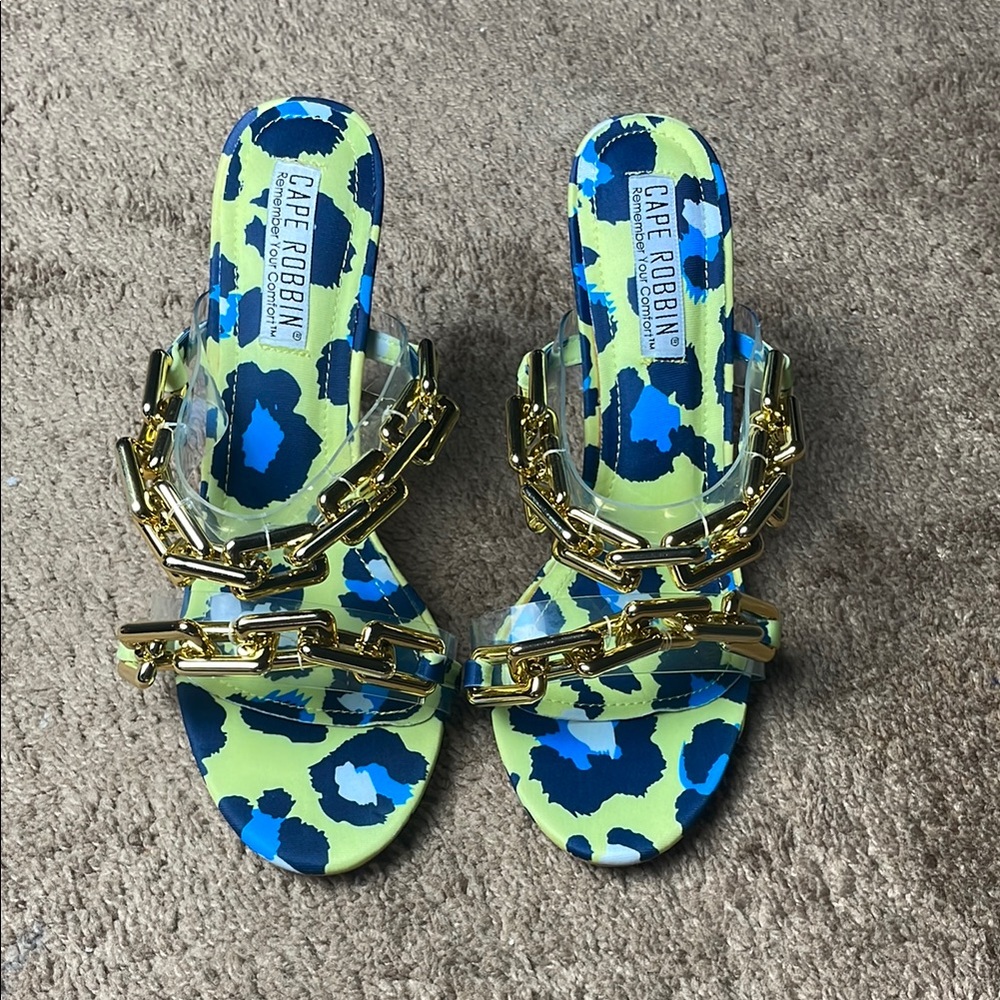 L Blue and Gold Strappy heels